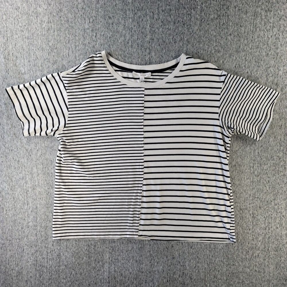 Jane and Delancey Womens Large Striped Boxy T-Shirt Black White Colorblock L